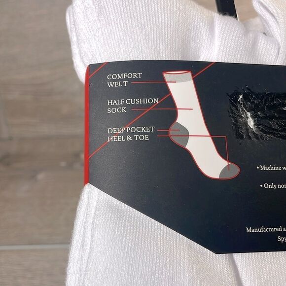 NEW Spyder Men’s Size 6-12 White Crew Socks w/ Logo- 6 Pairs 97%Poly/Spandex - Picture 5 of 7